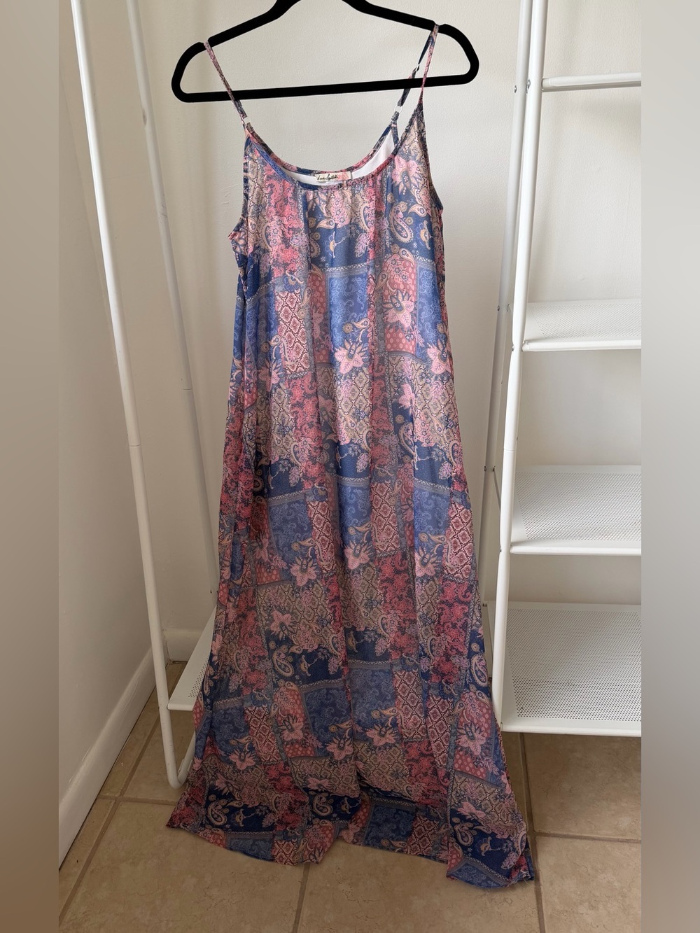 Love Sam Floral Trim Maxi Dress in Blue and Pink